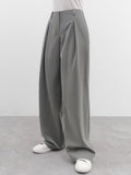 Wjczt Classic Grey Pleated Pants Woman 2022 Vintage Outfit Autumn Baggy Pants Office Trousers Pocket Wide Leg Pants Ladies