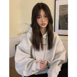 Wjczt Fashion Dark Grey Hoodie Fleece Thicken Sweatshirt Long Sleeve Korean Letter Printing Baggy Female Tops Pullover Hoodie Autumn