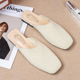 Wjczt Woman Mules Shoes Outdoor Women Slippers Female Square Toe Shallow Low-heel Casual Shoes Comfortable Slippers Slides New