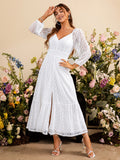Wjczt Simplee Elegant white bridesmaid party dress women autumn Wedding guest lace ruffle split dresses Long sleeve maxi vestido 2024