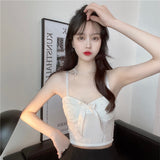 Wjczt Sexy Crop Top Women Crescent Moon Decorate Tank Top Bowknot Fixed Cup Padded Push Up Seamless Camisole Summer 2022 New