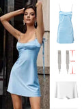 A line Satin White Dress sexy Crystal Stone Strap Club Party Dresses with lining Mini Summer Dresses Woman High Quality