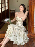 Wjczt 2023 Summer Fairy Dress Floral Long Ruffles Chiffon Dress French Retro Dress vestidos de mujer abiti cerimonia donna lusso