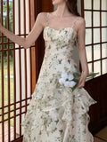 Wjczt 2023 Summer Fairy Dress Floral Long Ruffles Chiffon Dress French Retro Dress vestidos de mujer abiti cerimonia donna lusso