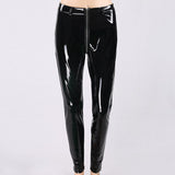 Wjczt Women Sexy Shiny PU leather Leggings with Back Zipper Push Up Faux Leather Pants Latex Rubber Pants Jeggings Black Red