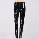 Wjczt Women Sexy Shiny PU leather Leggings with Back Zipper Push Up Faux Leather Pants Latex Rubber Pants Jeggings Black Red