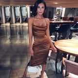 Wjczt neon satin lace up women long midi dress bodycon backless elegant party sexy club clothes summer dinner outfit