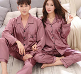 Wjczt Luxury Pajama suit Satin Silk Pajamas Sets Couple Sleepwear Family Pijama Lover Night Suit Men & Women Casual Home Clothing