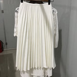 Wjczt 2022 Spring Women Elegant Pleated Skirt High Waist Women White Long Skirt Female Ladies High Quality Women Midi Skirt Black Saia