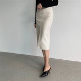 Wjczt New 2021 Autumn Women PU Leather Skirts High Waist Pockets Package Hip Skirt Female Front Split Zipper Midi Pencil Skirts