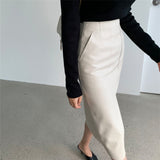 Wjczt New 2021 Autumn Women PU Leather Skirts High Waist Pockets Package Hip Skirt Female Front Split Zipper Midi Pencil Skirts