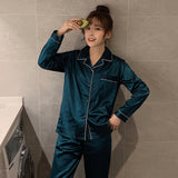 Wjczt Solid Color Sleepwear Silk Satin Pajamas Couple Set Long Button-Down Pyjamas Suit Pijama Women Men Loungewear Plus Size Pj Set