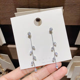 Wjczt Trend Simulation Pearl Long Earrings Female Moon Star Flower Rhinestone Wedding Pendant Earrings Fashion Korean Jewelry Earrings
