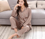 Wjczt Luxury Pajama suit Satin Silk Pajamas Sets Couple Sleepwear Family Pijama Lover Night Suit Men &amp; Women Casual Home Clothing