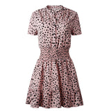 Wjczt Dress Women Leopard Casual Black Summer Ruffle Mini Dresses Buttons Ladies Purple Waisted Fitted Clothing 2022 Womens Clothes