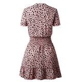 Wjczt Dress Women Leopard Casual Black Summer Ruffle Mini Dresses Buttons Ladies Purple Waisted Fitted Clothing 2022 Womens Clothes