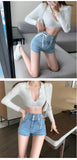 Wjczt Sexy Denim Shorts New Women&#39;s Slim Fit Pants 2021 Summer Back Hollow Out Quality High Waist Tight Female Elastic Short Jeans