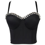 Wjczt Ins Style 2022 New Metal Chain Design Ballroom Costume Stage Party Club Push Up Bustier Crop Top Corset Bralette