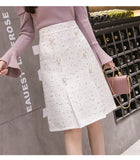Wjczt 2021 New Autumn And Winter Tweed Women&#39;s skirt elegant Office Double Breasted Vintage Package Hip skirt Female