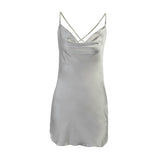 Wjczt ilk Strap Mini Dresses Backless Solid Color Criss Front Pearl Sexy Summer Sexy Party Sleeveless Dresses Clubwear 2021