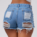 Wjczt Sexy Summer Women Denim Shorts New Black Blue High Waist Ripped Short Jeans Femme Tassel Lace Up Bandage Hot Pants