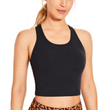 Wjczt Women&#39;s Longline Cropped Sports Bra High Neck Cami Tank Tops Wirefree Padded Yoga Bra