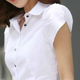 Wjczt New Lapel Women&#39;s Short Sleeve Professional Blouse Elegant Office Shirts Summer Cotton White Shirt Work Clothes Korean Slim Top