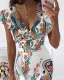 Wjczt Dress with Floral Pattern Elegante 2022 Women&#39;s Summer Dress Trendy Clothes V-neck Butterfly Sleeve Party Midi Dress Robe Femme