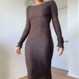 Wjczt New Knitted Bodycon Dress Fairy Grunge Casual Fashion Streetwear Women Autumn Y2K Solid O-neck Long Sleeve Maxi Dresses
