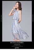 Wjczt 2022 new women&#39;s middle school long sleeveless fungus edge waist drawstring stripe elegant Fairy Dress