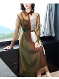 Wjczt New Arrival Summer Sexy Women&#39;s Hit Color Dresses Bohemian Style Casual Slim A-Line Beach Dress Vestidos With Belt