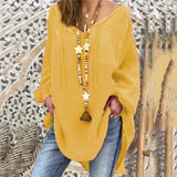 Wjczt New Women Sexy V Neck Loose Cotton Blouse Shirt Autumn Winter Long Sleeve Yellow Red Blouses Tops Plus Size 5XL