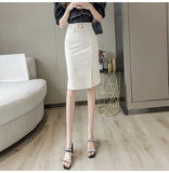 Wjczt Spring Summer Buttons Wrap Midi Skirts 2024 New High Waist Workwear Front Split Sheath Pencil Skirts Female