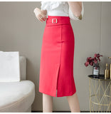 Wjczt Spring Summer Buttons Women&#39;s Wrap Midi Skirts 2021 New High Waist Workwear Front Split Sheath Pencil Skirts Female