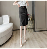 Wjczt Spring Summer Buttons Wrap Midi Skirts 2024 New High Waist Workwear Front Split Sheath Pencil Skirts Female
