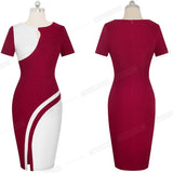 Wjczt New Spring Elegant Stylish Contrast Color Patchwork Office Work vestidos Business Bodycon Women Dress B571