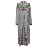 Wjczt Women&#39;s Long Sleeve Bohemian Maxi Dresses Summer Ruffle Vintage Elegant Retro Boho Floral Large Size V-Neck Dress Vestidos Mid