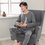 Wjczt Autumn Winter Men Pajamas Set Cotton Print Sleepwear Night Suit Casual Long Sleeve Plaid Pants Pyjamas Plus Size Homewear 4XL