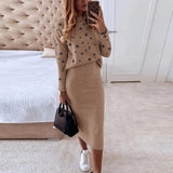 Wjczt Women&#39;s Knitted Sweater Skirt Two Piece Set Women Slim Fit Elegant Tops Female Sweater Skirts Suits Office Lady Knitting Outfit