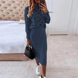 Wjczt Women&#39;s Knitted Sweater Skirt Two Piece Set Women Slim Fit Elegant Tops Female Sweater Skirts Suits Office Lady Knitting Outfit