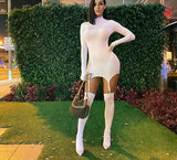 Wjczt Solid Bodycon Garter Women Mini Dress with Stocking Long Sleeve Sexy Clubwear Skinny Party Dresses Autumn Hot Slim