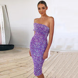 Wjczt 2022 New Fashion Sexy Violet Black Sequined Skinny Women&#39;s One Shoulder Sleeveless Mid-length Celebrity Party Dress