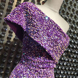Wjczt 2022 New Fashion Sexy Violet Black Sequined Skinny Women&#39;s One Shoulder Sleeveless Mid-length Celebrity Party Dress