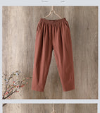 Wjczt Cotton Linen Pants Women Spring Summer Large Size Solid Color Harem Pants Elastic Waist Loose Casual Woman&#39;s Linen Trousers