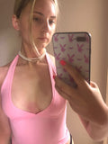 Wjczt Halter Crop Top Women V-Neck Sexy Backless Tank Top Women Sleeveless Pink Top Elastics Skinny Clubwear Summer Vest 2021
