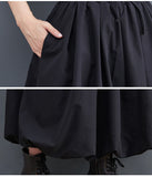Wjczt Black Vintage High Waist Pleated Skirt Women Plus Size Fashion Drawstring Loose Casual Midi Skirts Clothes Autumn Winter 2021