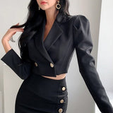 Wjczt Formal suit two-piece female dress autumn and winter office suit short coat + slit skirt sexy dress two-piece black dress