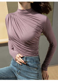 Wjczt Blouse Women Pleating Long Sleeve Shirts Women&#39;s 2020 Fall Slim Fit Turtleneck Top Blusas Ropa De Mujer