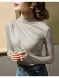 Wjczt Blouse Women Pleating Long Sleeve Shirts Women&#39;s 2020 Fall Slim Fit Turtleneck Top Blusas Ropa De Mujer