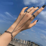 Wjczt Punk Geometric Silver Color Chain Wrist Bracelet for Men Ring Charm Set Couple Emo Fashion Jewelry Gifts Pulsera Mujer